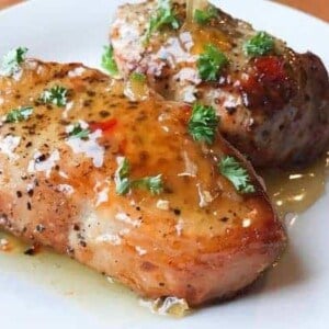 Honey Garlic Pork Chops on White Plate