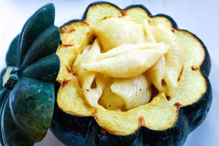 Closeup of Acorn Squash Macaroni and Cheese