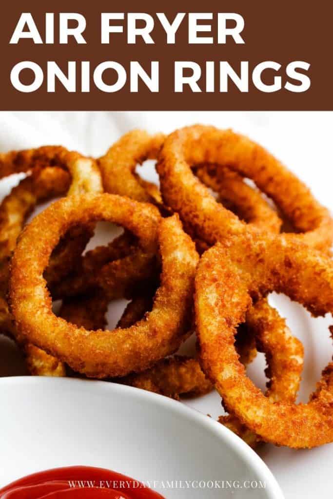 Title and Shown: Air Fryer Onion Rings (on a white plate)
