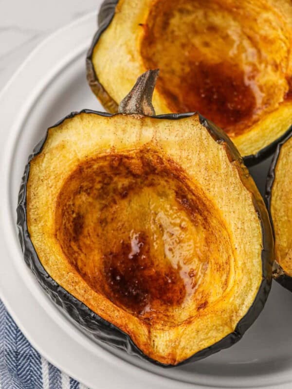 Roasted acorn squash in a serving bowl