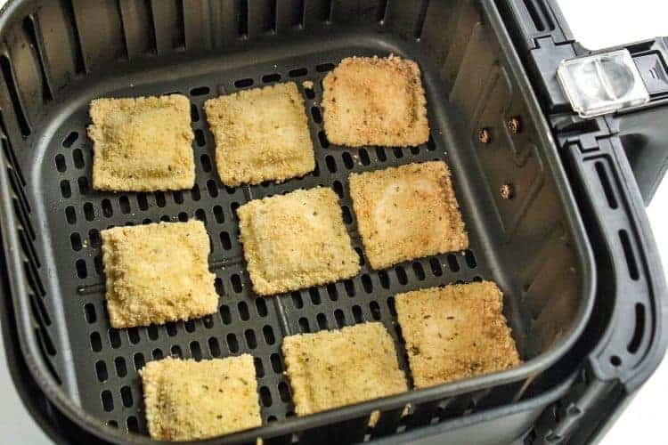 Breaded uncooked ravioli in the air fryer