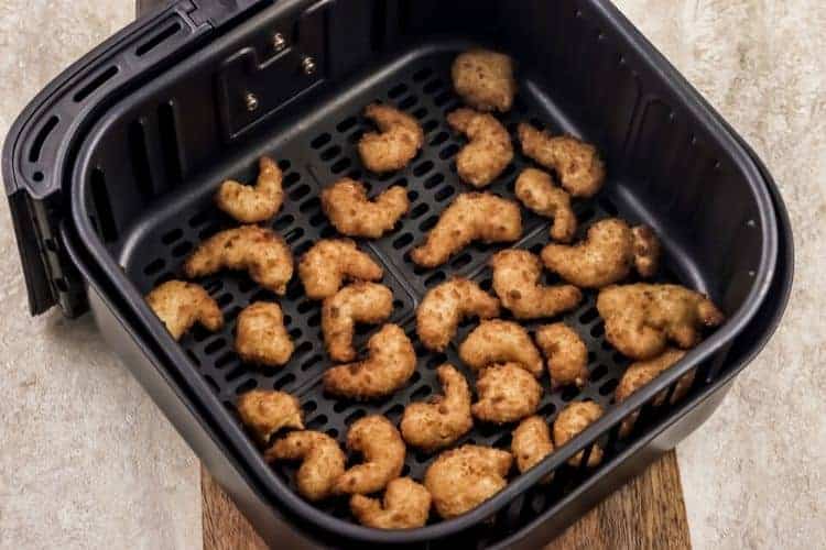 Cooked Popcorn Shrimp inside Air Fryer