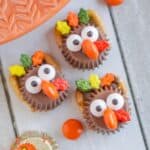 3 Reese's cup turkeys with a wrapped mini Reese's cup next to them