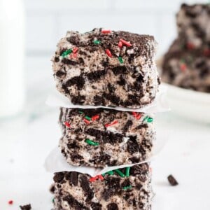 No-Bake Marshmallow Treats stacked on top of each other