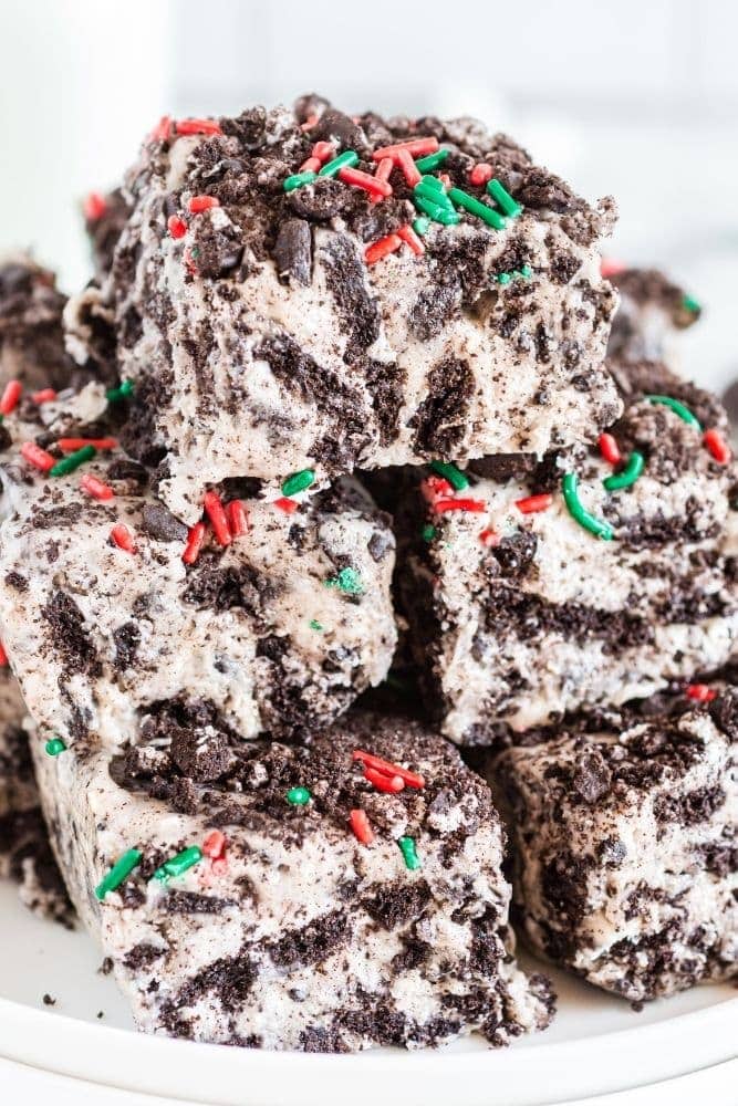 Christmas Marshmallow bars stacked on top of each other