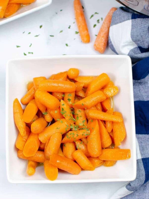 Instant Pot Carrots in a white square bowl