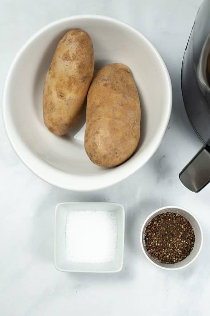 Overlay photo of all the ingredients needed to make air fryer potato chips
