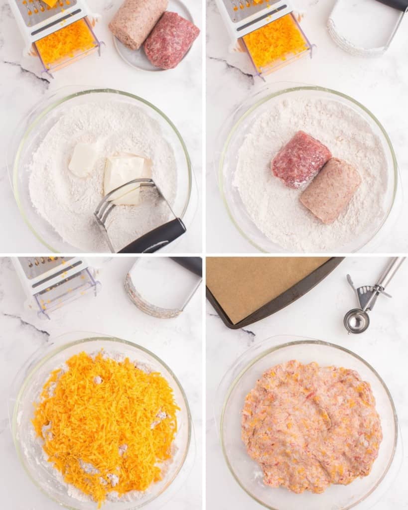 Collage of steps to mix all the ingredients into a bowl together