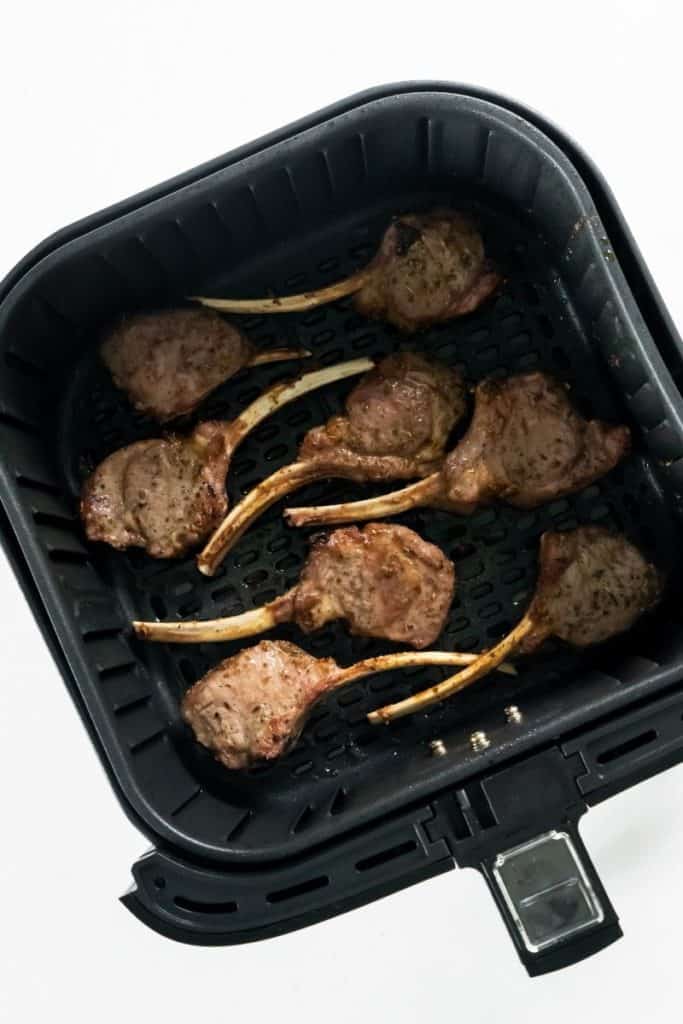 Lamb Chops inside air fryer basket