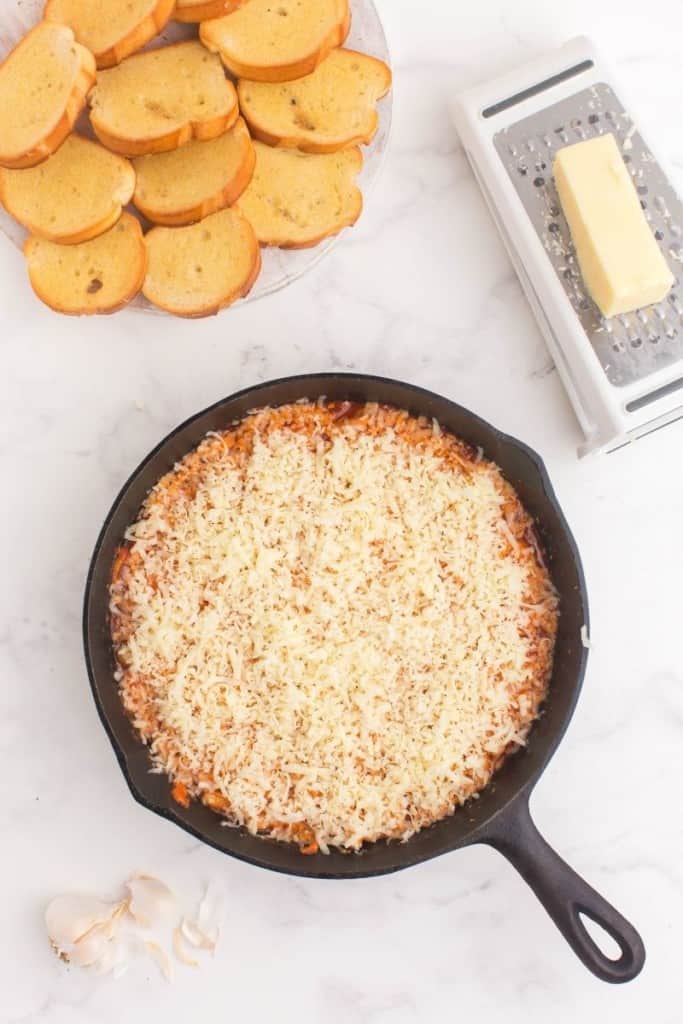 cheesy white bean tomato bake with cheesy top layer