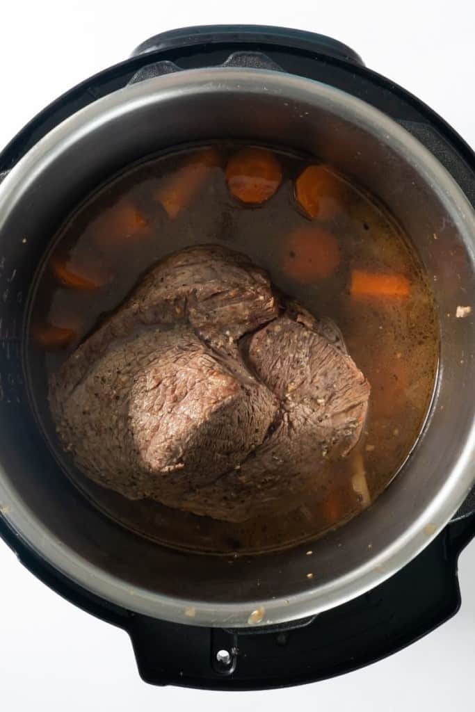 Finished cooked sirloin tip roast in the Instant Pot