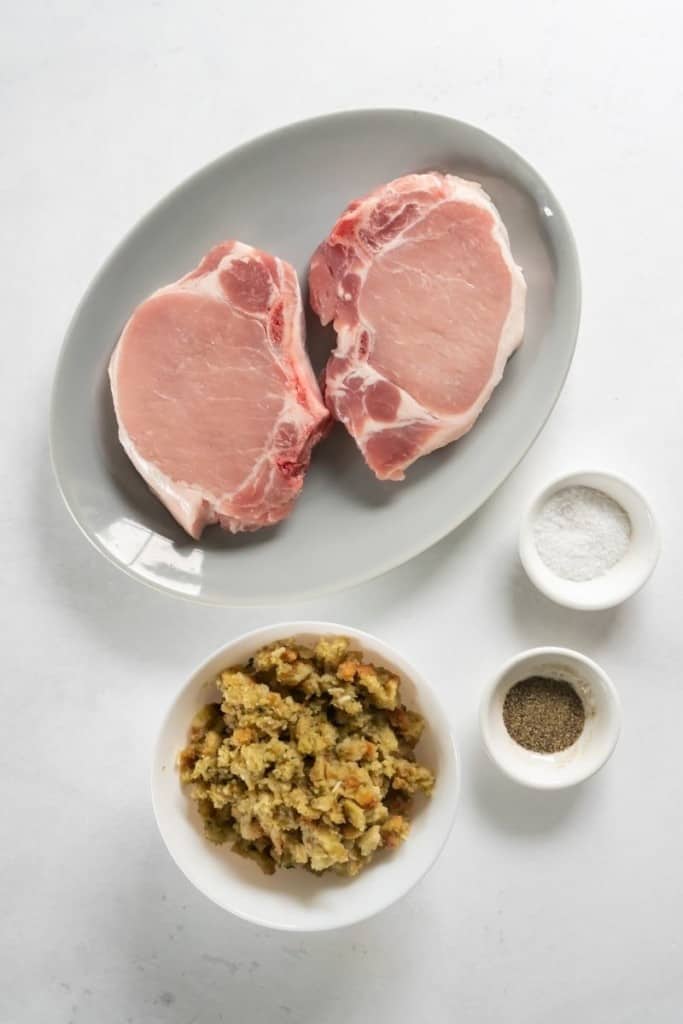 Ingredients needed to make stuffed pork chops in the air fryer with stovetop stuffing