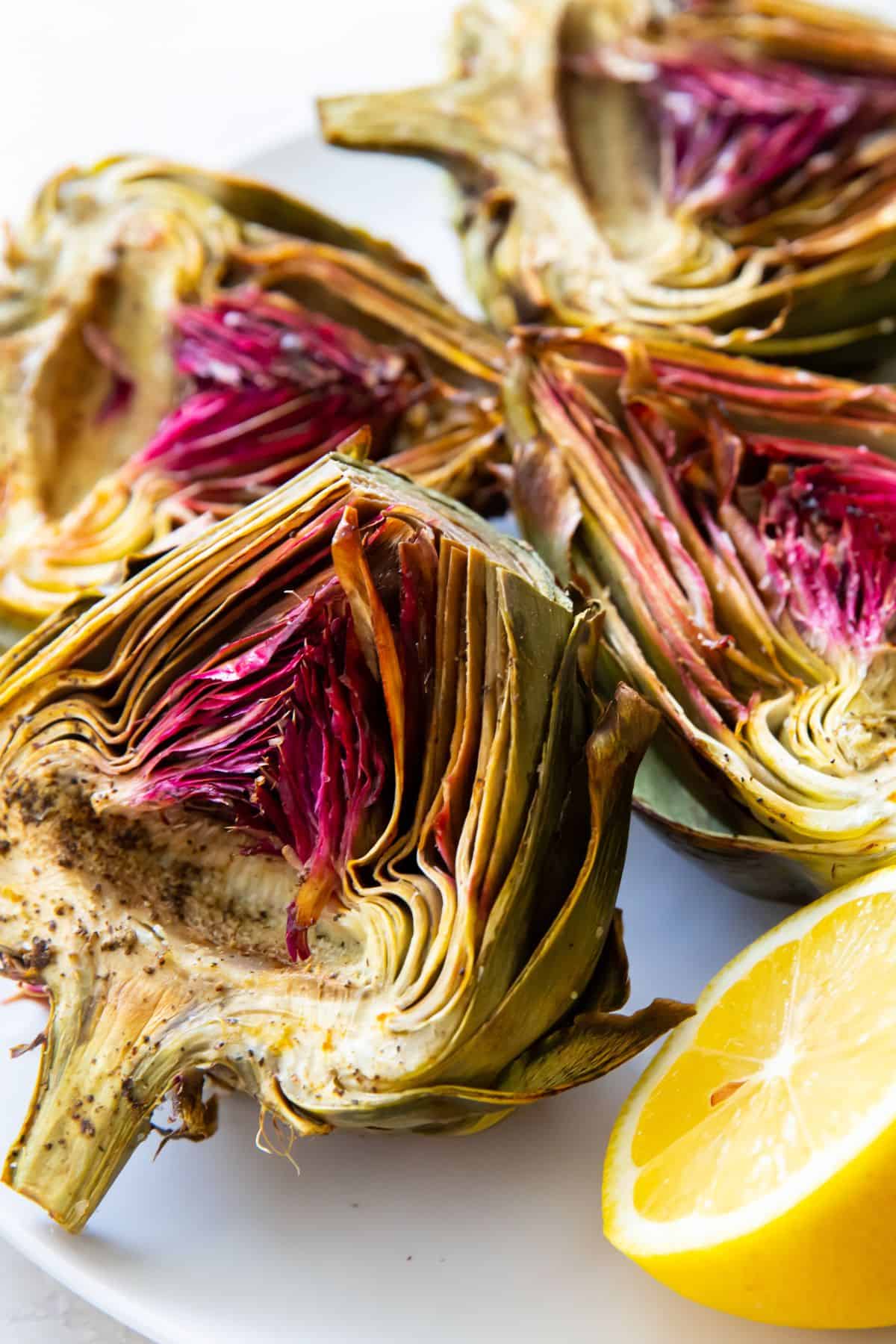 Close up of the air fryer artichokes.