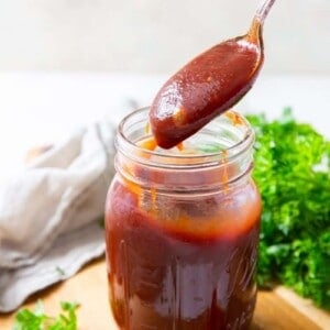 Mason jar with 2 ingredient BBQ sauce