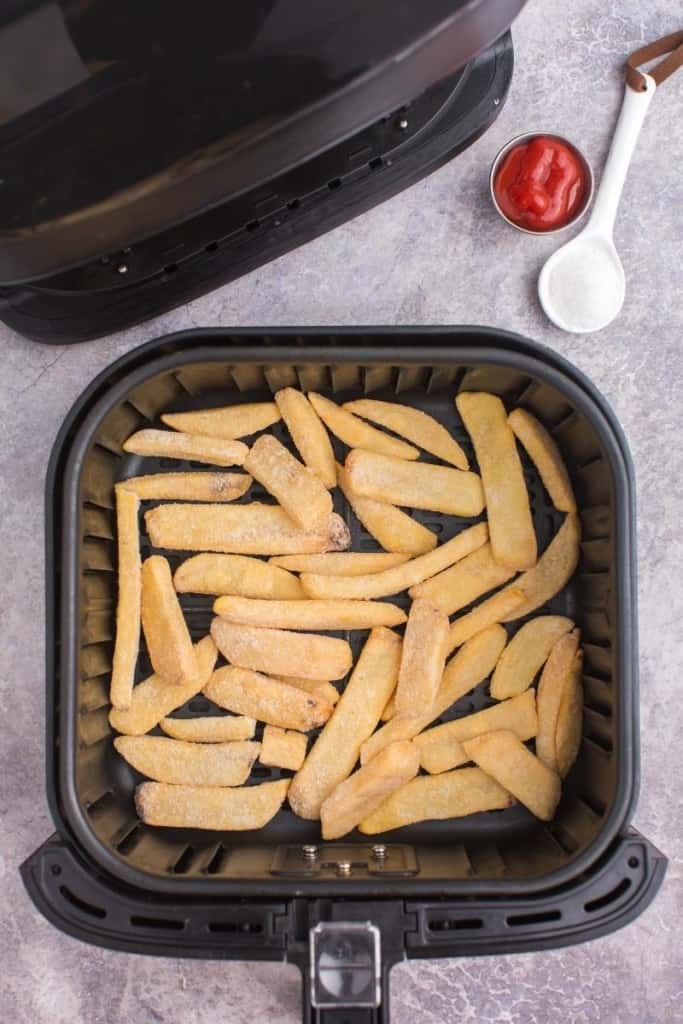 place frozen steak fries in single layer in air fryer