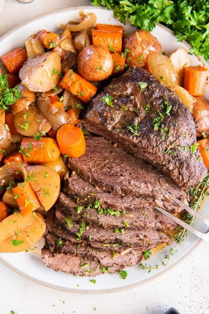 vegetables and tri tip crock pot slices