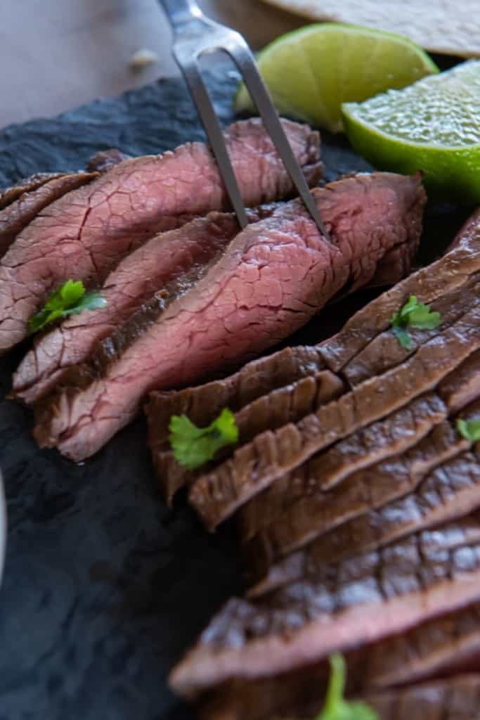 air fryer skirt steak cut into slices