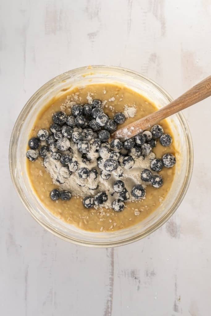 toss blueberries in the batter