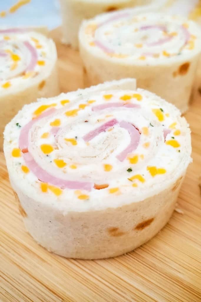 close up of ham and cheese roll-up
