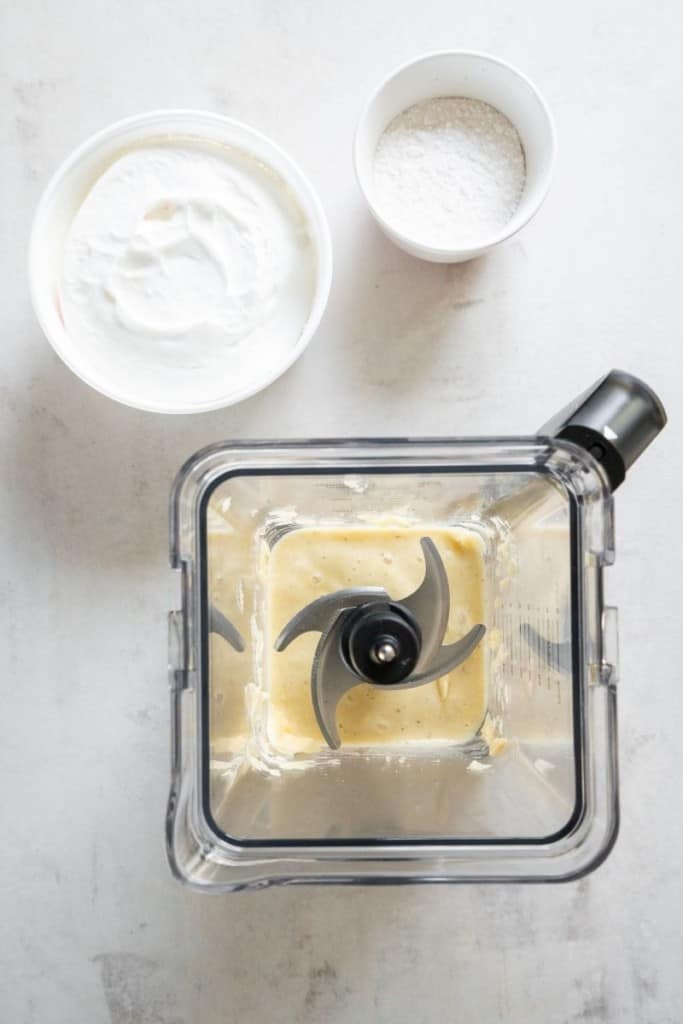 blend peeled bananas in blender until pureed