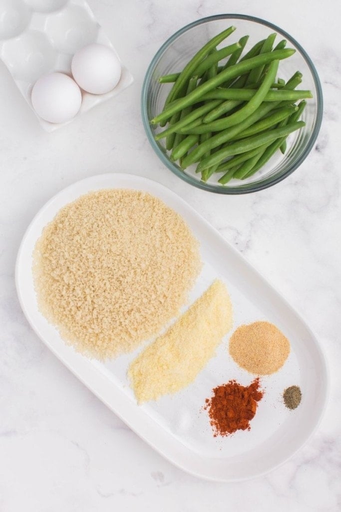 prepared ingredients for green bean fries in air fryer