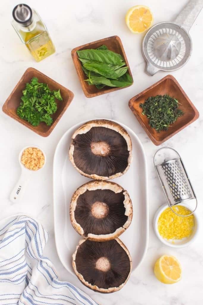 prepared ingredients for air fryer portobello mushrooms