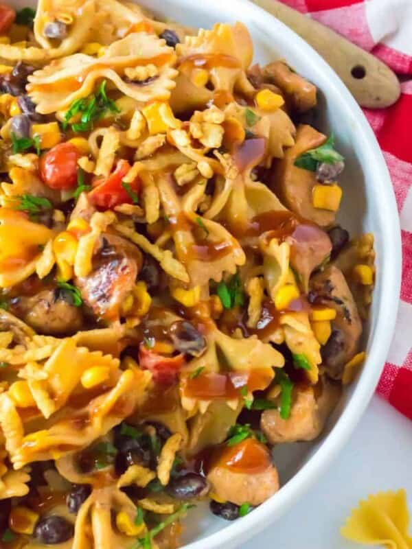large bowl of BBQ chicken salad