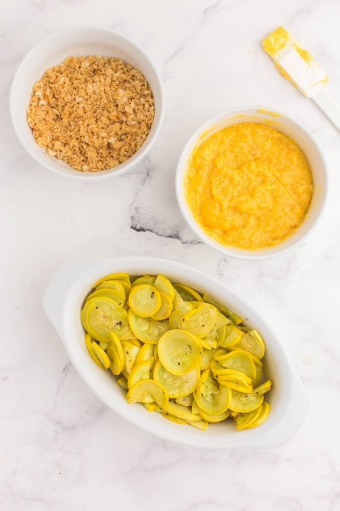 prepare three mixtures for squash casserole