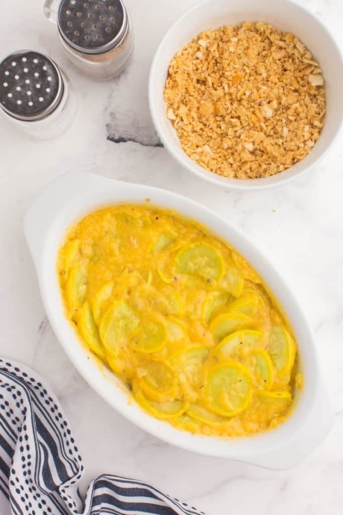 pour cream of mushroom mixture over squash slices