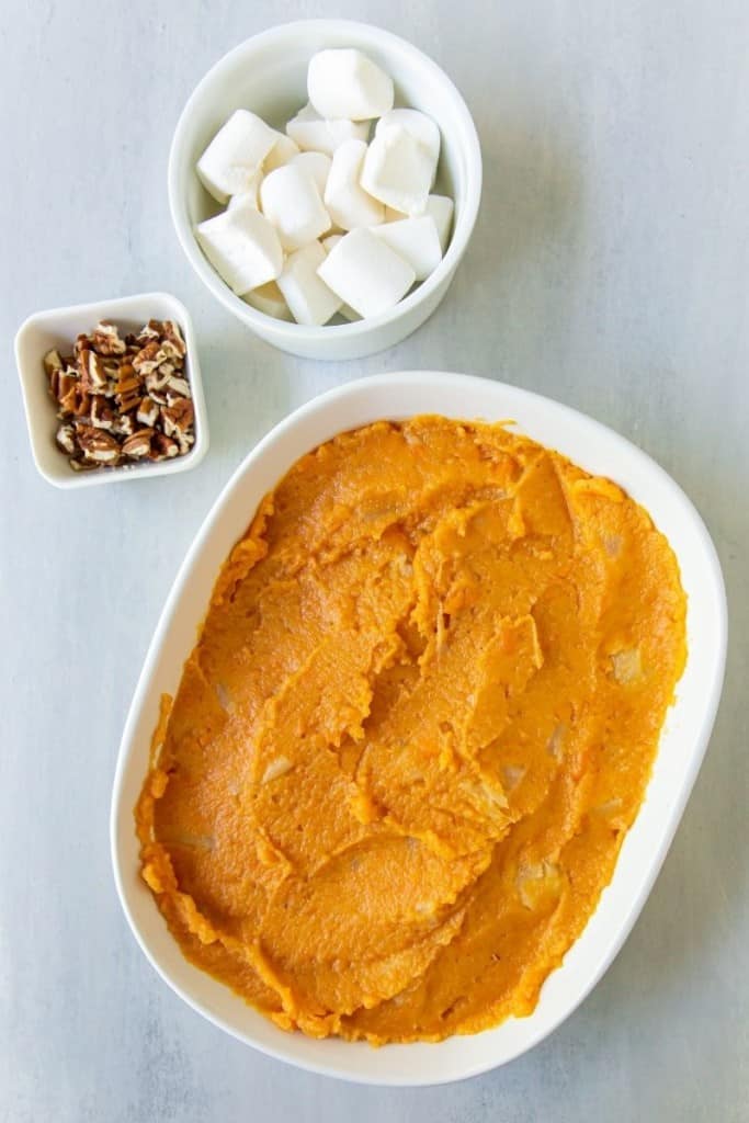 evenly spread sweet potato mixture in casserole dish