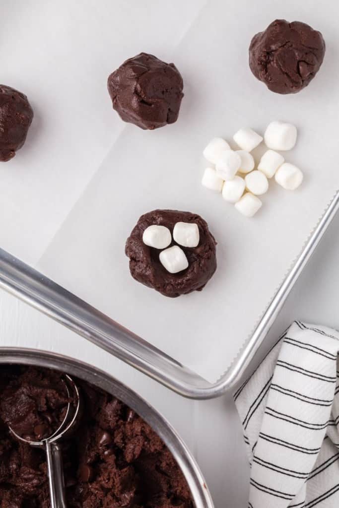 cookie dough with miniature marshmallows on top