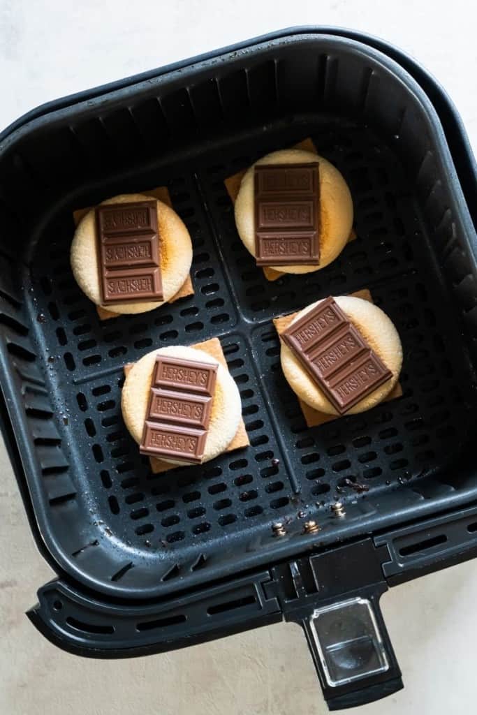 Smores ingredients inside the air fryer