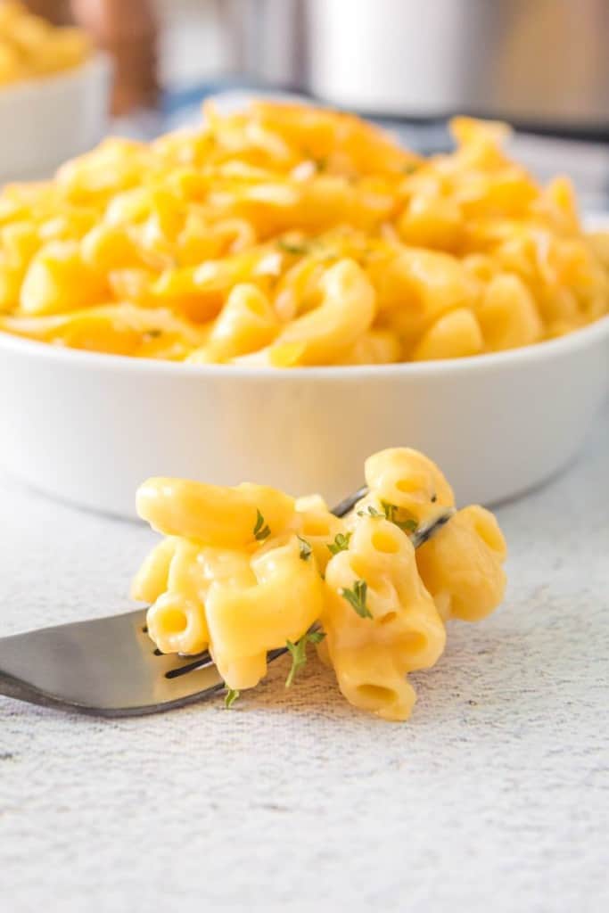 mac and cheese on a fork