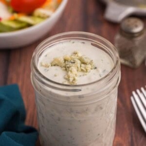 jar filled with homemade blue cheese dressing