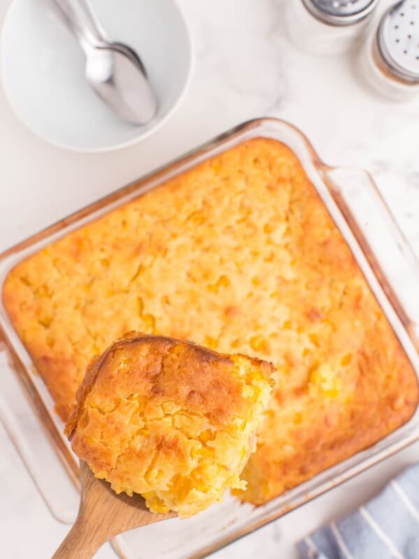 casserole dish with sweet corn casserole