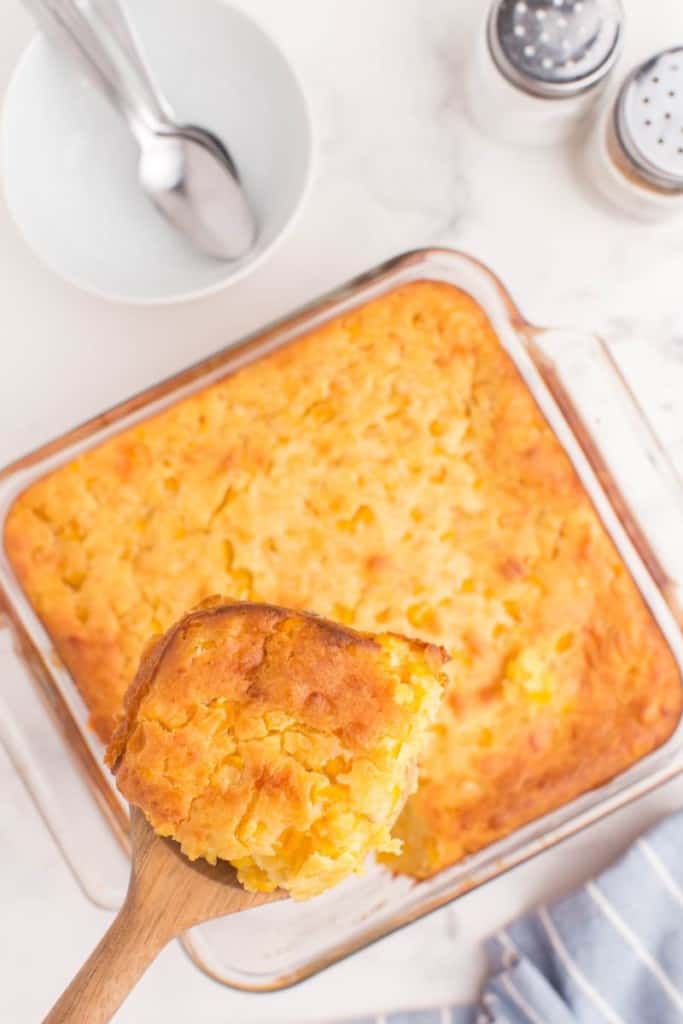 casserole dish with sweet corn casserole