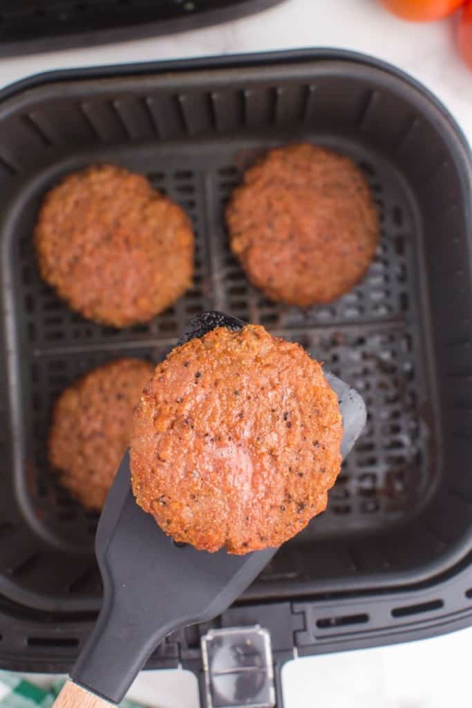 air fryer beyond burger on a spatula