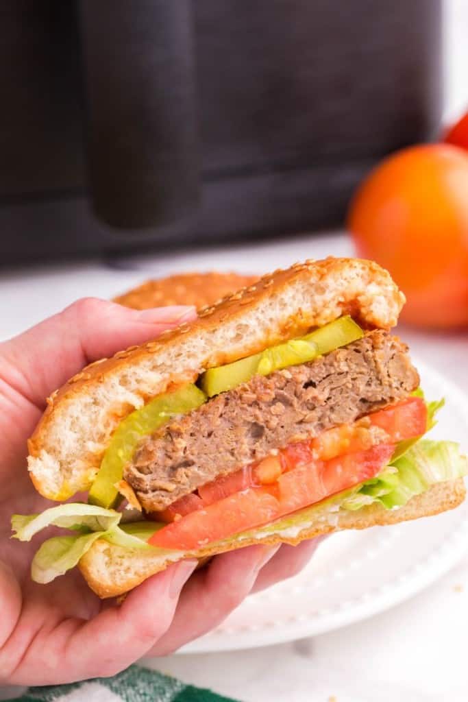 half of a beyond burger ready to serve