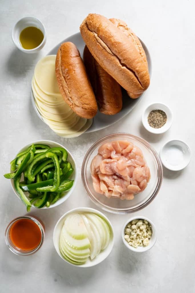 ingredients to make buffalo chicken cheese steak