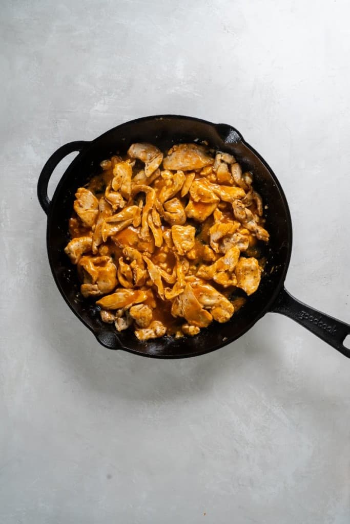 buffalo chicken in a skillet