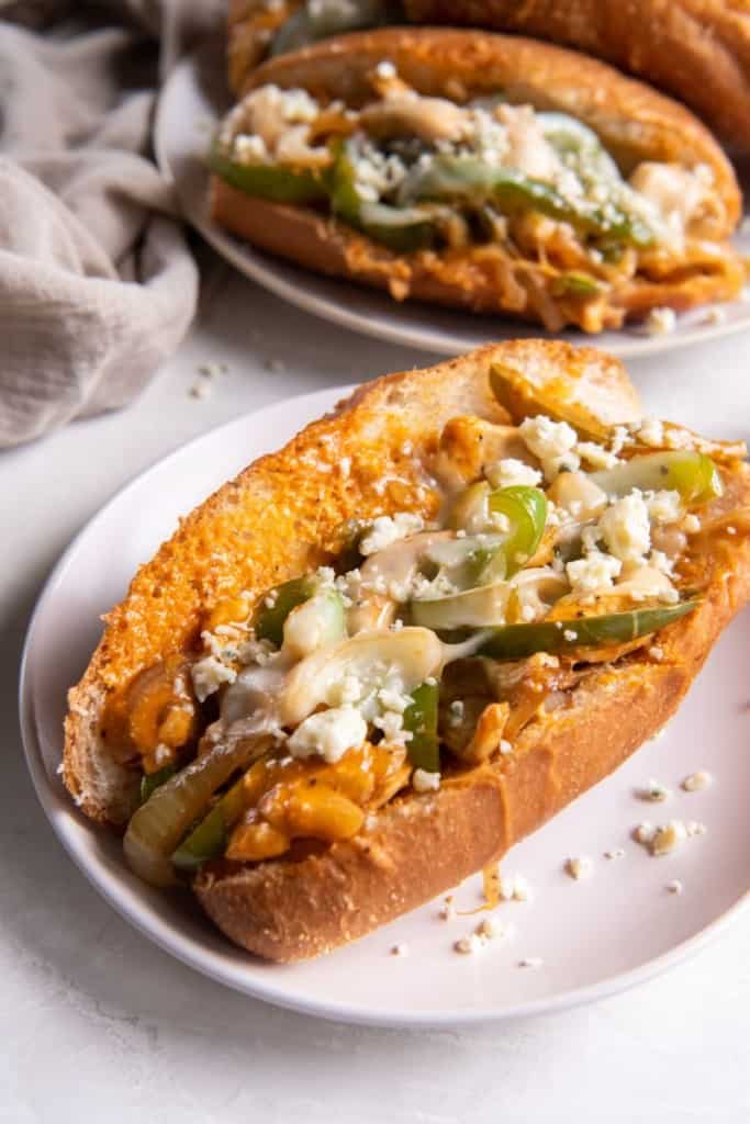 buffalo chicken cheese steak on a plate
