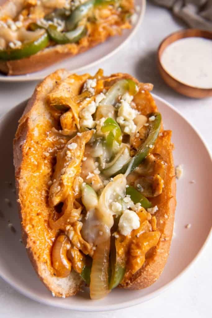 buffalo chicken hoagie on a plate