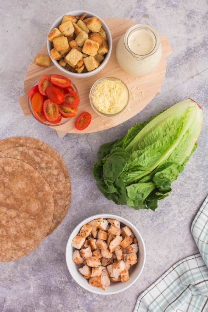 ingredients to make chicken caesar wrap