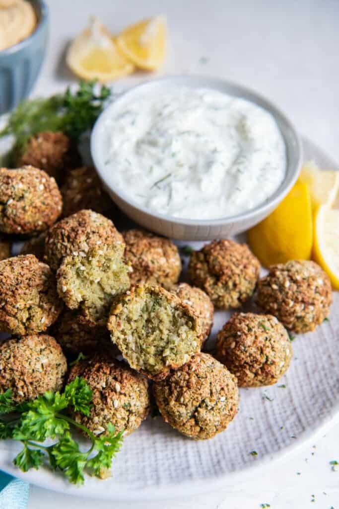 platter with air fryer falafel
