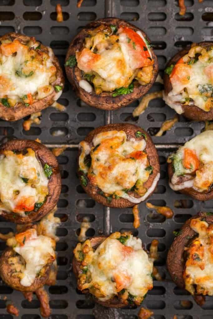 overhead shot of stuffed mushrooms