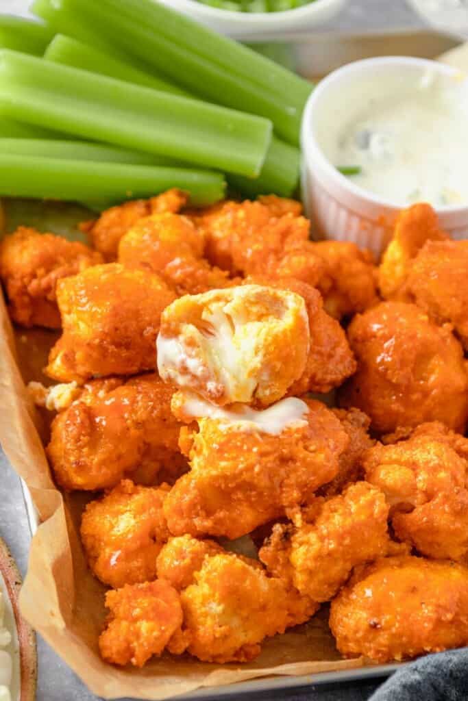 cauliflower wings with celery and dipping sauce