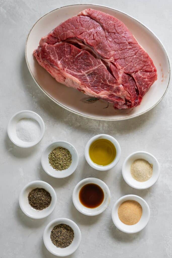 Ingredients needed to air fry chuck roast.