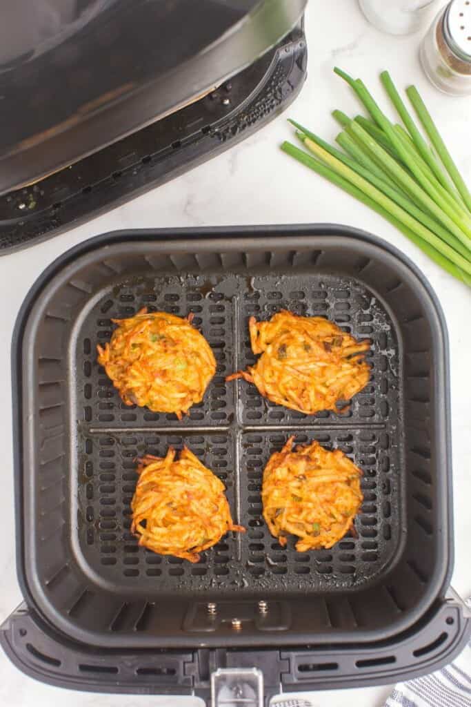potato cakes in the air fryer basket