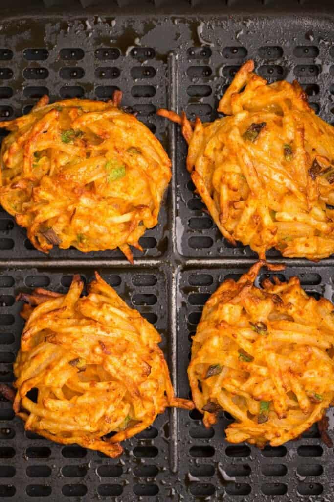 closeup of air fryer latkes