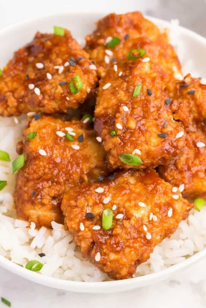closeup of teriyaki chicken